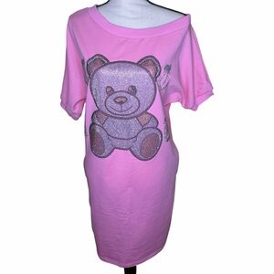 Pink Teddy Bear Graphic T-Shirt Dress